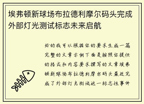 埃弗顿新球场布拉德利摩尔码头完成外部灯光测试标志未来启航